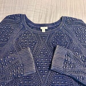 J. Jill Textured Cotton Cable Crewneck Sweater - Acid Washed Blue Sz L Petite
